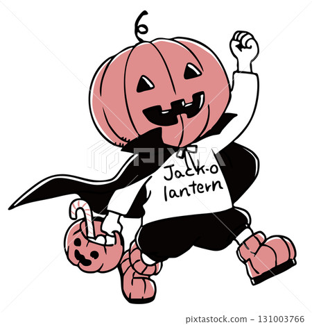 Jack-o'-lantern child walking energetically_monochrome 131003766