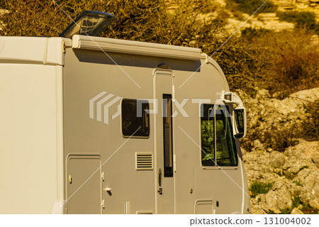 Rv camper camping on nature, Spain. Rv camper camping on nature, Spain. 131004002