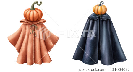 Pumpkin themed Halloween cloaks in orange and black, featuring pumpkin head design, perfect for festive costumes 131004032