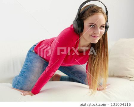 Beauty happy female listen sound. Beauty happy female listen sound. 131004116