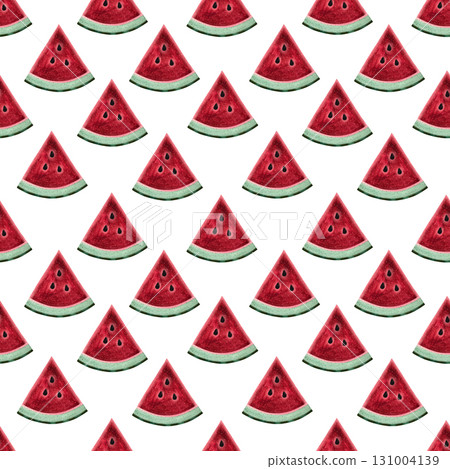 Watercolor watermelon slice seamless pattern. Triangular watermelon slices on white background. 131004139