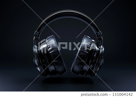 Black wireless headphones on dark background 131004142