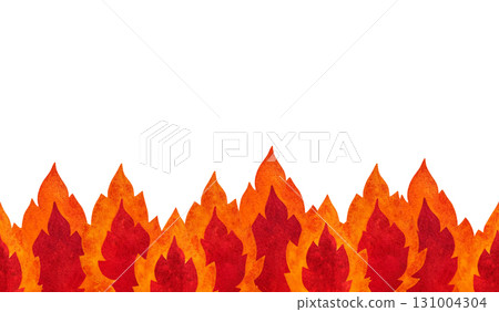 Watercolor red and orange fire border. Stylized fire elements on white background. Watercolor red and orange fire border. Stylized fire elements on white background. 131004304