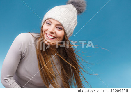 woman in thermal underwear wool cap woman in thermal underwear wool cap 131004356