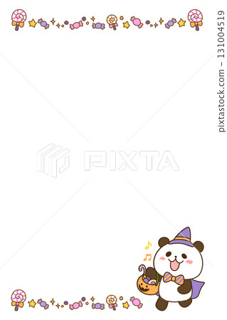 萬聖節熊貓框架(糖果)/字母和卡片的水彩插圖,垂直 萬聖節熊貓框架(糖果)/字母和卡片的水彩插圖,垂直 131004519