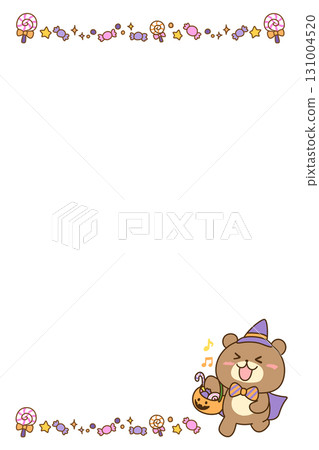 萬聖節熊框（糖果）/字母和卡片的水彩插圖，垂直 131004520