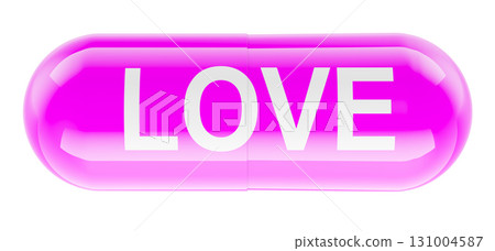 Love pill, pink medical capsule with LOVE text. 3D rendering Love pill, pink medical capsule with LOVE text. 3D rendering 131004587