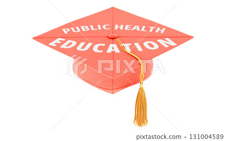 Public Health Education concept. Coral academic mortarboard, graduation cap. 3D rendering Public Health Education concept. Coral academic mortarboard, graduation cap. 3D rendering 131004589