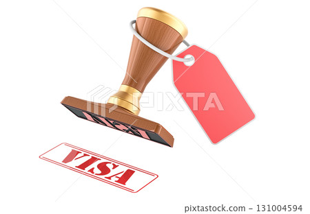 Visa stamp with red tag. 3D rendering Visa stamp with red tag. 3D rendering 131004594