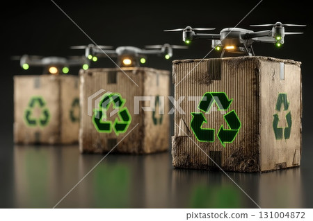 Sustainable Shipping Concept with Recyclable Boxes and Drones for Eco-Friendly Delivery Solutions 131004872