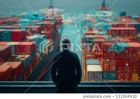 Manager Overlooking Global Shipping Operations and Logistics with Containers on Water 131004910