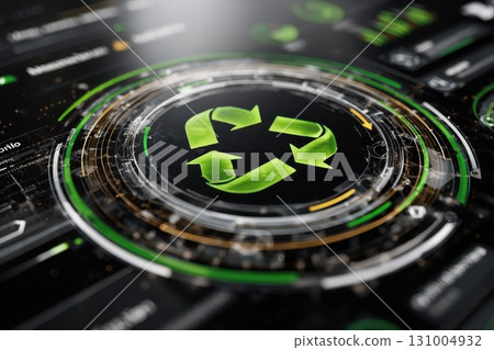 Digital Interface Showcasing Cybernetic Recycling Concepts with Futuristic Design Elements 131004932