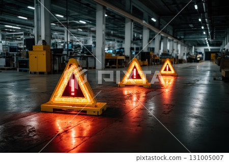 Large Digital Warning Message System Breach Displayed in Industrial Warehouse Environment Large Digital Warning Message System Breach Displayed in Industrial Warehouse Environment 131005007