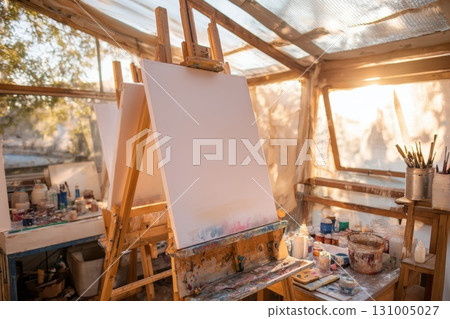 Wide Angle View of a Pristine Blank Billboard in a Bright Creative Workspace Environment Wide Angle View of a Pristine Blank Billboard in a Bright Creative Workspace Environment 131005027