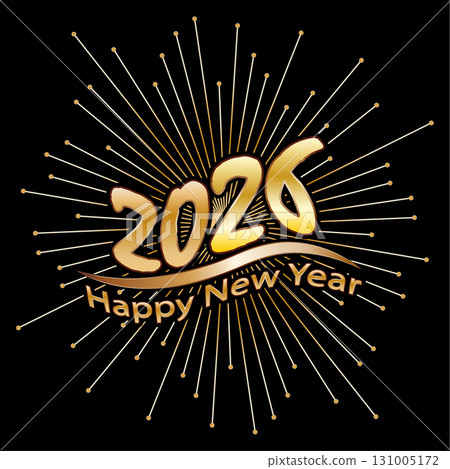 2026. Happy New Year. Stylized gold illustration for postcards, greetings and creative design 131005172