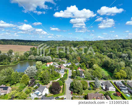 Aerial view of Genappe municipality and city of Wallonia located in the Belgian province of Walloon Brabant. 131005261