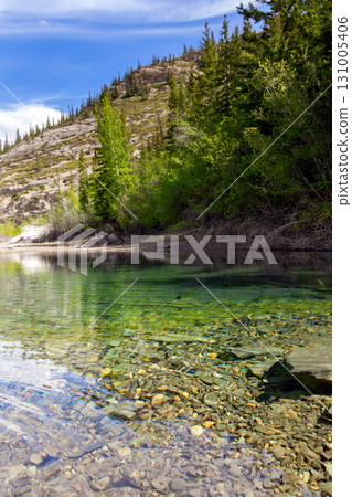 Scenic lake with clear green waters and the mountain with trees. Scenic lake with clear green waters and the mountain with trees. 131005406