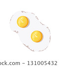 Two fried eggs. Healthy organic food for breakfast. Cooked fried eggs meal. Egg yolk and white. Vector flat illustration isolated on white background. Cooking lunch, dinner, breakfast. 131005432