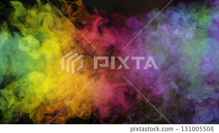 colorful rainbow holi paint color smoke isolated on black background 131005508