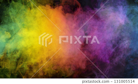colorful rainbow holi paint color smoke isolated on black background 131005514