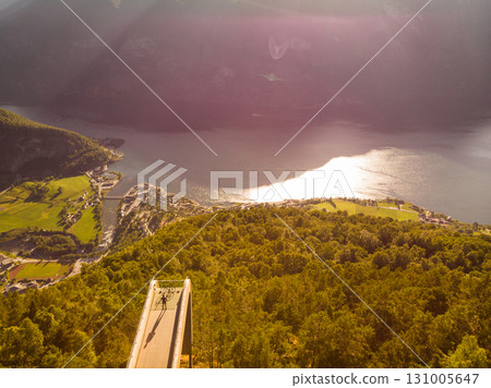 Aerial view. Fjord at Stegastein viewpoint Norway Aerial view. Fjord at Stegastein viewpoint Norway 131005647