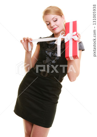 holidays love happiness concept - girl with gift box holidays love happiness concept - girl with gift box 131005938