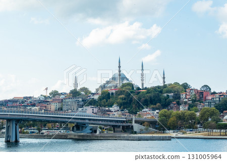 Istanbul, Turkey. Scenic view of the Bosphorus Strait with city view in the background. Urban skyline and city life. 131005964