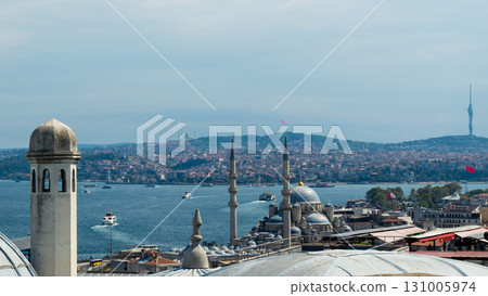 Istanbul, Turkey. Scenic view of the Bosphorus Strait with city view in the background. Urban skyline and city life. 131005974