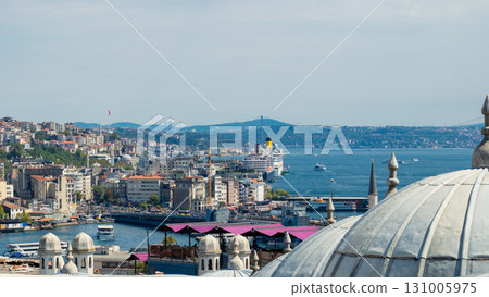 Istanbul, Turkey. Scenic view of the Bosphorus Strait with city view in the background. Urban skyline and city life. Istanbul, Turkey. Scenic view of the Bosphorus Strait with city view in the background. Urban skyline and city life. 131005975