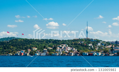 Istanbul, Turkey. Scenic view of the Bosphorus Strait with city view in the background. Urban skyline and city life. Istanbul, Turkey. Scenic view of the Bosphorus Strait with city view in the background. Urban skyline and city life. 131005981