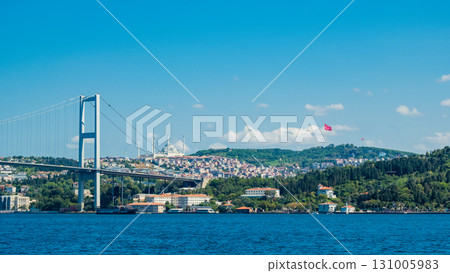 Istanbul, Turkey. Scenic view of the Bosphorus Strait with city view in the background. Urban skyline and city life. 131005983