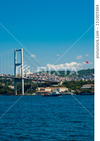 Istanbul, Turkey. Scenic view of the Bosphorus Strait with city view in the background. Urban skyline and city life. Istanbul, Turkey. Scenic view of the Bosphorus Strait with city view in the background. Urban skyline and city life. 131005984