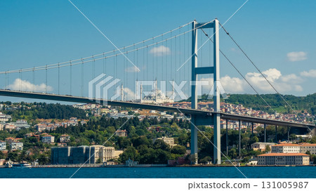 Istanbul, Turkey. Scenic view of the Bosphorus Strait with city view in the background. Urban skyline and city life. Istanbul, Turkey. Scenic view of the Bosphorus Strait with city view in the background. Urban skyline and city life. 131005987