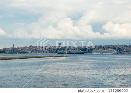 Istanbul, Turkey. Scenic view of the Bosphorus Strait with city view in the background. Urban skyline and city life. 131006093