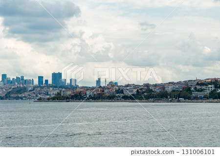 Istanbul, Turkey. Scenic view of the Bosphorus Strait with city view in the background. Urban skyline and city life. 131006101