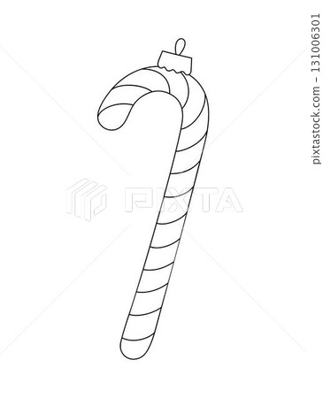 Christmas tree festive decor bauble in form of striped candy cane simple doodle outline hand drawn vector illustration for winter holidays seasonal greeting card, invitations, banner, decor, stickers Christmas tree festive decor bauble in form of striped candy cane simple doodle outline hand drawn vector illustration for winter holidays seasonal greeting card, invitations, banner, decor, stickers 131006301