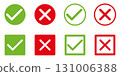 green tick and red x, set of OK check mark and X cross icon symbol 131006388