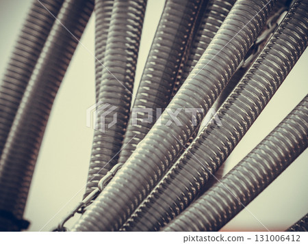 Pneumatic, hydraulic machinery made of steel closeup Pneumatic, hydraulic machinery made of steel closeup 131006412