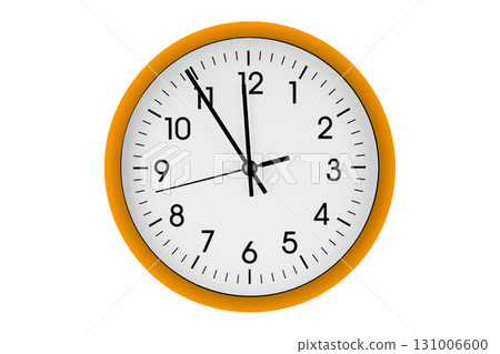 Orange watch, wall clock 11 hours 45 minutes on isolated or white background 131006600