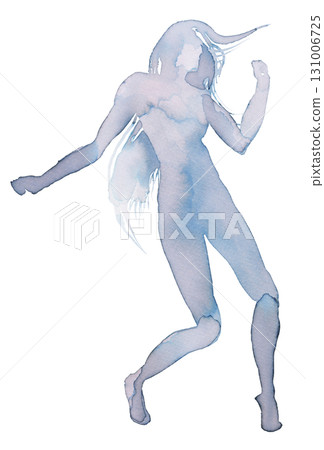 Fluid expression of movement captured in watercolor and ink depicting a dancer in motion Fluid expression of movement captured in watercolor and ink depicting a dancer in motion 131006725