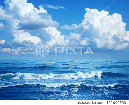 Blue sea and blue sky AI generated material Blue sea and blue sky AI generated material 131006760