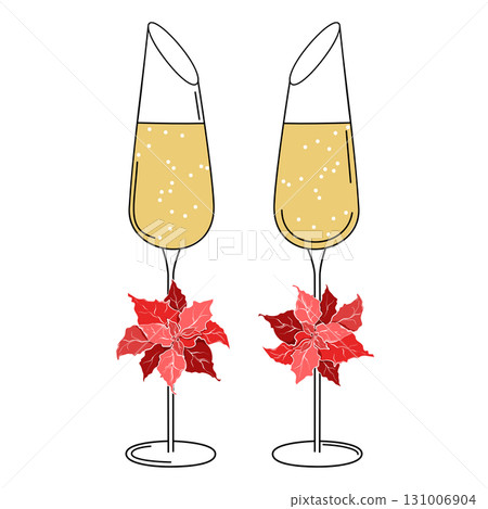 Glasses of champagne with poinsettia flowers vector illustration 131006904