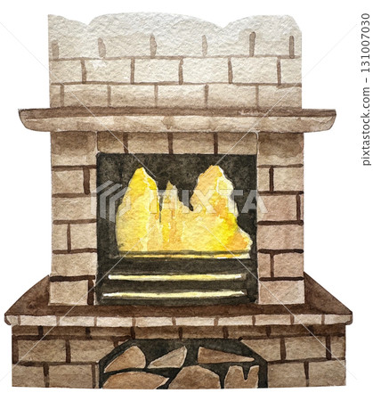 Watercolor hand drawn illustration of fireplace. Raster design element. Watercolor hand drawn illustration of fireplace. Raster design element. 131007030