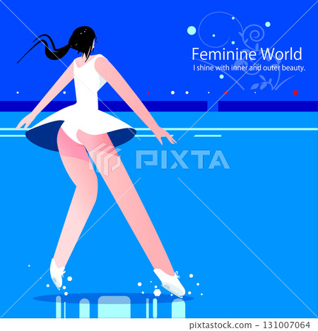 一名身著飄逸長裙的女子在滑冰的插圖 131007064
