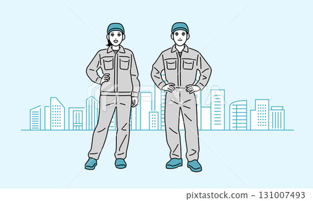 男性和女性工人的全身插圖 131007493