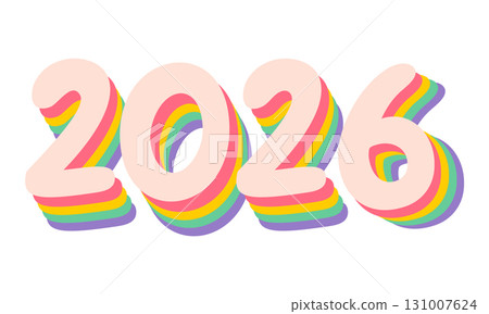 Vector numbers of 2026 on isolated background for Christmas and New year in retro style. New year postcard 2026. 131007624