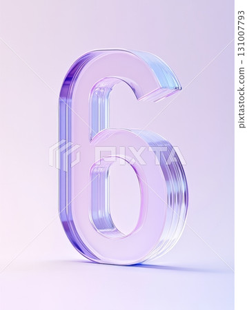 Translucent number six stands elegantly in soft light, highlighting its glass texture and contemporary design, perfect for decorative use Translucent number six stands elegantly in soft light, highlighting its glass texture and contemporary design, perfect for decorative use 131007793