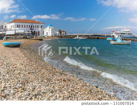 Harbor and Agios Nikolaos church in Mykonos, Mykonos, Greece Harbor and Agios Nikolaos church in Mykonos, Mykonos, Greece 131007814