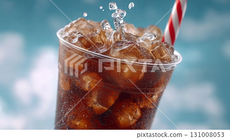 Enjoying a refreshing cold beverage with ice on a sunny day 131008053