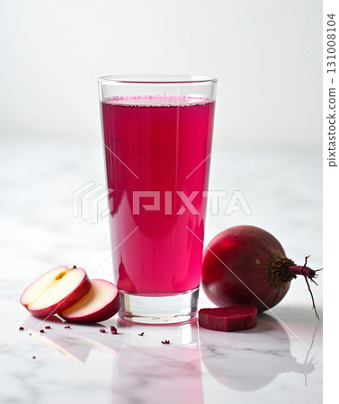 Bright and Refreshing Beet Apple Juice in Tall Glass Still Life 131008104